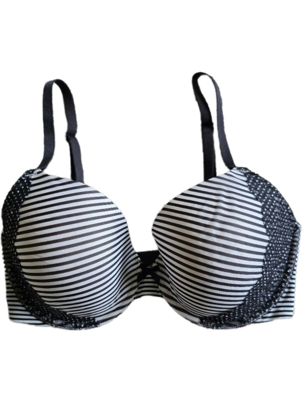 Victoria's Secret Body Perfect Coverage Bra 34DD Black White Stripe Lace GUC